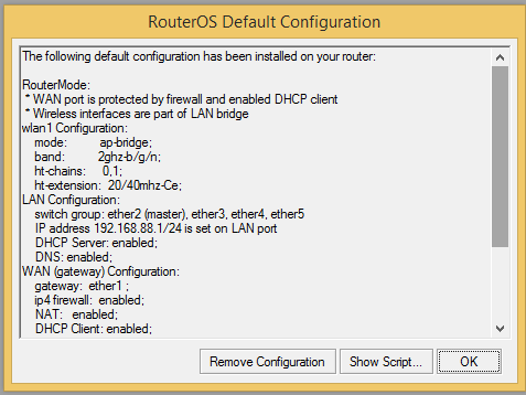 RouterOS default configuration